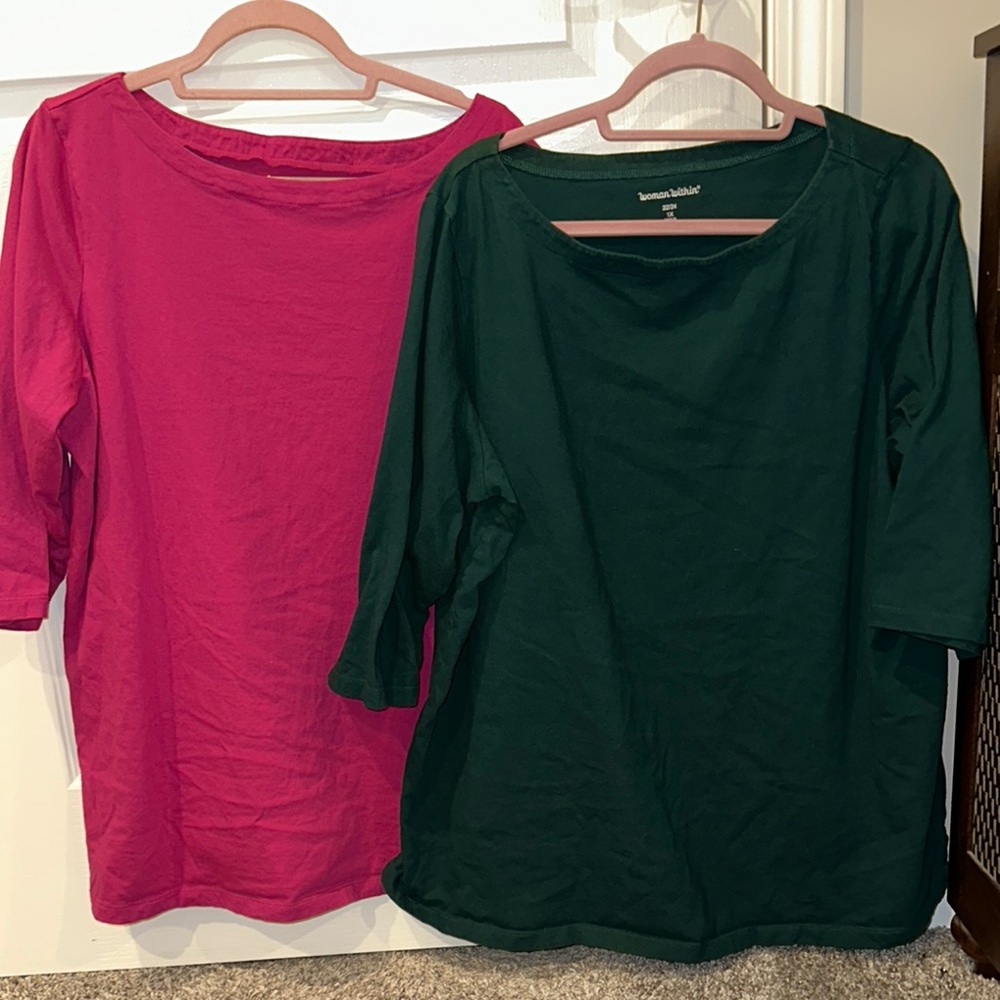 Lot of 2 Woman Within perfect crewneck 3/4 sleeve 1x (22w-24w)